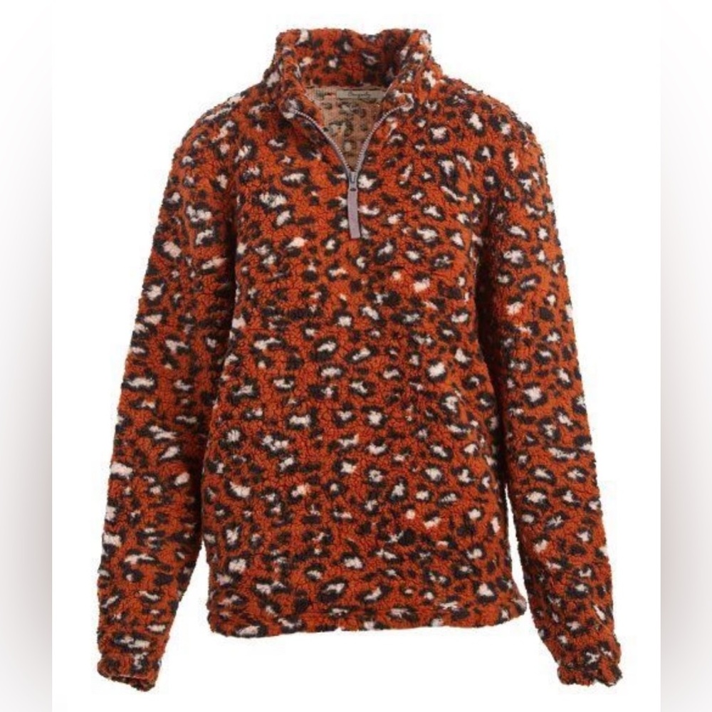 Gingerly Cozy Fluffy Rust Leopard Print Sweater - plus 1x/2x